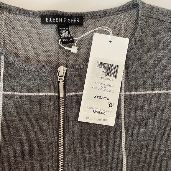 Eileen Fisher Windowpane Extra Fine Merino Wool Cardigan Gray Zip Up XXS - Picture 8 of 9